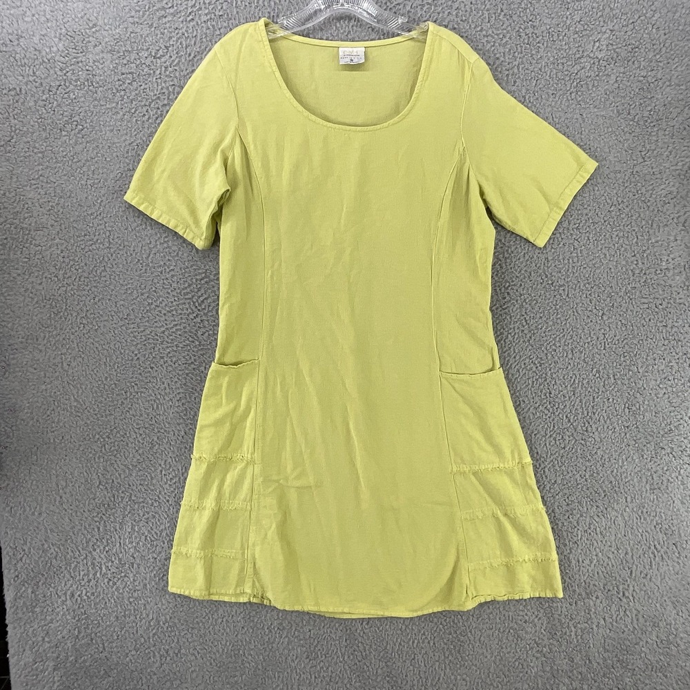 Color Me Cotton Dress‎ Womens Medium Yellow Short Sleeve Pockets Knee Length USA